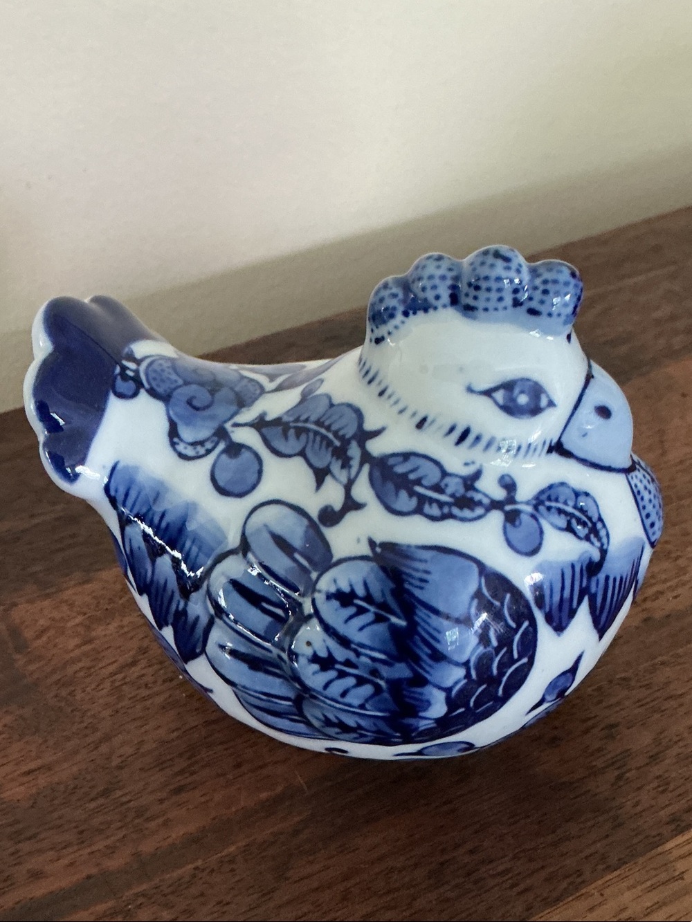 Blue and White Ceramic Chicken/Hen Figurine Chinoiserie Style